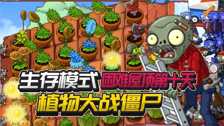 植物大战僵尸奇异版:生存模式困难屋顶第十天