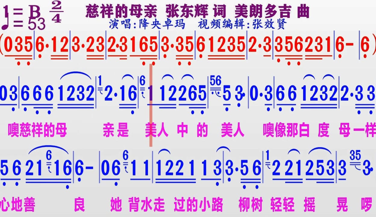 张效贤爱音乐降央卓玛演唱慈祥的母亲的同步动态彩色简谱 粉丝数23433 作品数11642 音乐视频 免费在线观看 爱奇艺