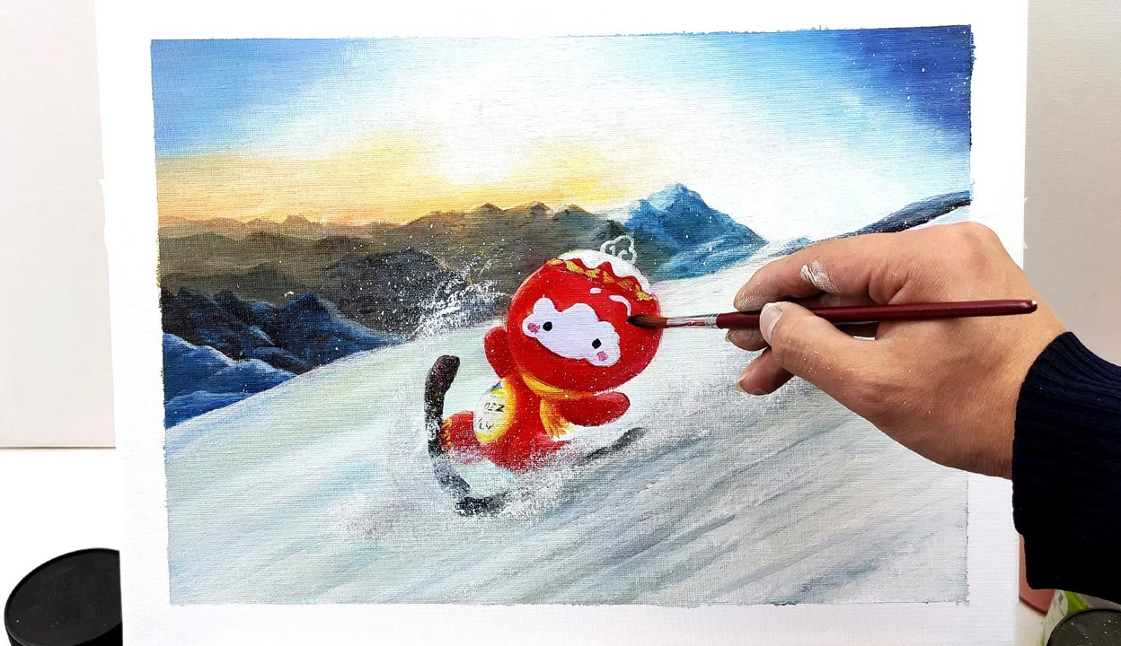 画滑雪的雪容融!