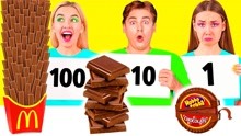 搞笑外国人：挑战1到100块巧克力，三个人能完成不同的任务吗？